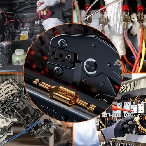 Vista 7 de PEBA Kit de herramientas de prensado de barril abierto, 10 tamaños de empalme rápido macho y hembra de conectores de pala de alambre con crimpador