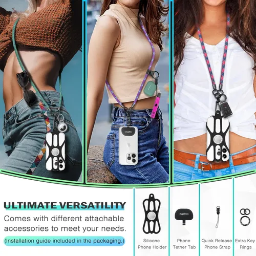 Vista 6 de Kaptron Cordón universal para teléfono celular: correa cruzada ajustable para teléfono celular con soporte de silicona para teléfono y correas