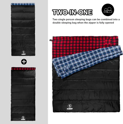 Vista 5 de Flannel Sleeping Bag Cold Weather for Adults XL Camping Cotton Sleeping Bag 4 Season Big and Tall, Waterproof with Compression Sack