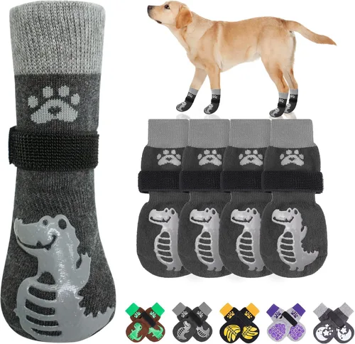 Vista 22 de BEAUTYZOO Calcetines antideslizantes para perros pequeños, medianos y grandes, protector de patas de perro con agarre para suelos de madera dura