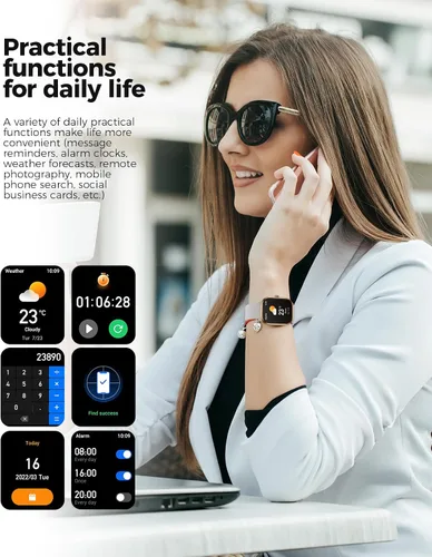 Vista 7 de Reloj inteligente (respuesta/hacer llamada), relojes inteligentes AMOLED de 1.96 pulgadas para mujer con más de 100 modos deportivos, rastreador