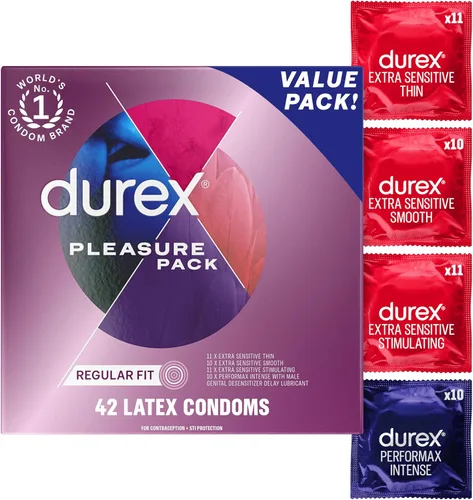 Vista 17 de Durex - Paquete Adventure de condones, lisos y estriados, a granel, preservativos de látex de ajuste regular