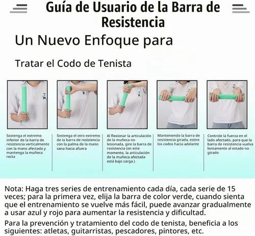 Vista 8 de Barra Fortalecedora de Terapia Flex para Codo de Tenista, Codo de Golfista, Tendinitis - Barra de Resistencia de Terapia Física para Alivio