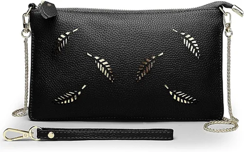 Vista 8 de Uromee Cartera de mano para mujer, de piel auténtica, con cadena de hombro desmontable