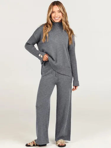 Vista 8 de ANRABESS Conjunto de 2 piezas para mujer, suéter de punto de manga larga, pantalón de pierna ancha, ropa de descanso, moda 2024