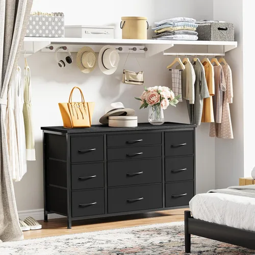 Vista 2 de Jojoka Cómoda ancha con 10 cajones grandes para soporte de TV de 55 pulgadas de largo con centro de entretenimiento de toma de corriente, cajón