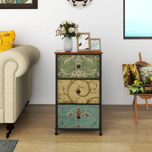 Vista 2 de Tohomeor Cómoda Pequeña para Dormitorio con Cajones Estrechos de Flores Retro Cómoda Delgada Mesita de Noche Delgada Mesa Auxiliar de Sofá para Sala