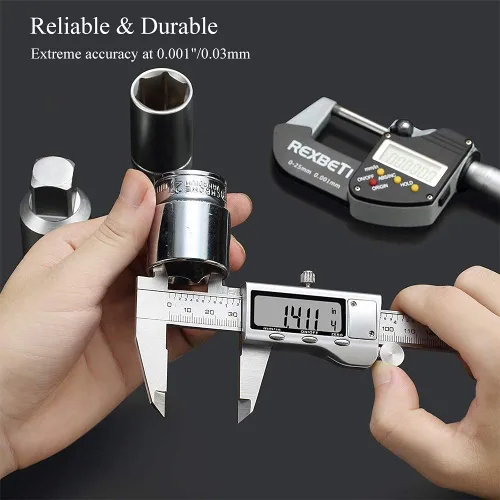 Vista 7 de Calibre digital, herramienta de medición de calibre de acero inoxidable impermeable IP54, pinza Vernier con pantalla LCD enorme, función de apagado