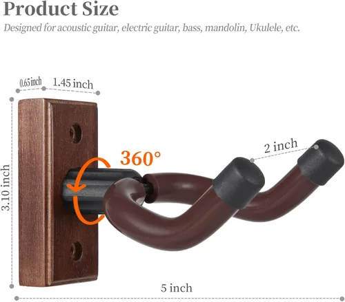 Vista 6 de Sound harbor Colgador de pared para guitarra, colgador de pared de madera maciza, 1 paquete