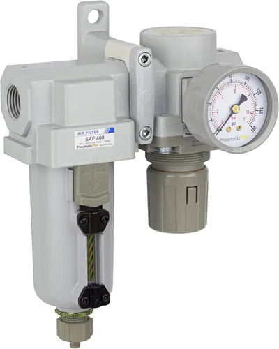 PneumaticPlus SAU420-N04G-MEP Filtro de aire comprimido regulador combinado 1/2" NPT - Cuenco de metal, drenaje manual, soporte, calibrador