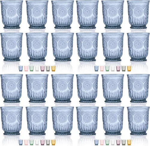 Vista 13 de Juego de vasos de beber ámbar Yungala, conjunto de 6 vasos de vidrio ámbar, vasos pequeños de agua de 8 oz, vasos de hobnail aptos