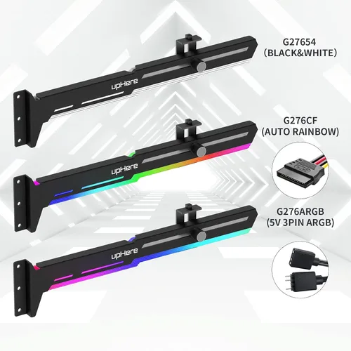Vista 6 de upHere Soporte de tarjeta gráfica RGB direccionable de 5 V y 3 pines, soporte para tarjeta de vídeo, tira ARGB integrada de 5 V, soporte de longitud