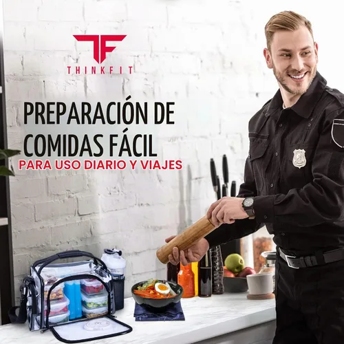 Vista 10 de ThinkFit Lonchera térmica para comida preparada con 6 contenedores para porciones de alimentos sin BPA, reutilizables, aptos para microondas y Negro