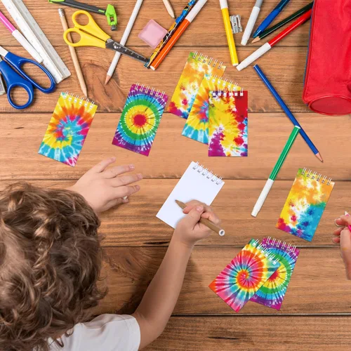 Vista 5 de Zonon 48 mini blocs de notas de teñido anudado a granel en blanco, mini cuadernos en espiral, blocs de notas de arte pastel para fiesta