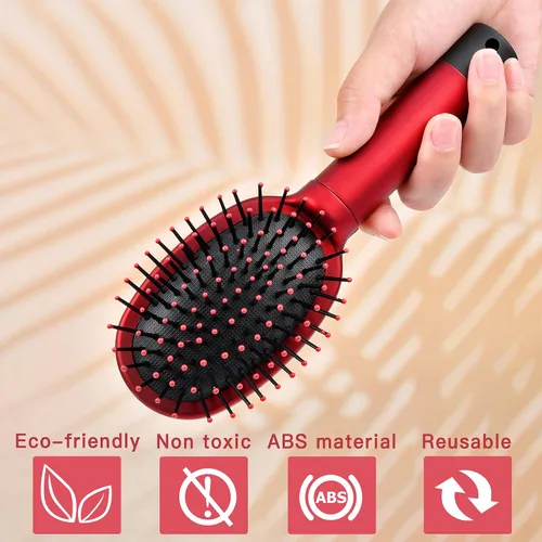 Vista 3 de Cepillo de pelo seguro para guardar dinero, efectivo, joyas, mini llaves, contenedor seguro para la playa, cepillo de pelo real para objetos de Rojo
