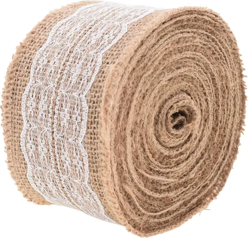 Vista 104 de Mandala Crafts Cinta de arpillera amarilla con alambre para corona, cinta de arpillera amarilla de yute natural rústico de 2 pulgadas de ancho, 10