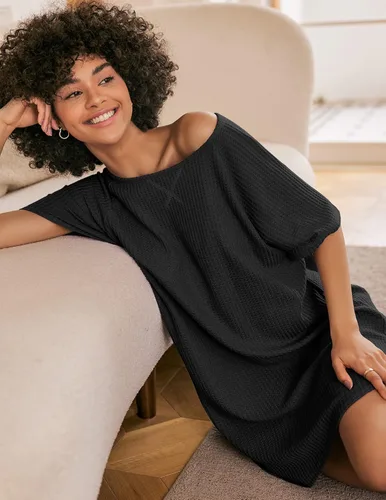 Vista 4 de Ekouaer Camisón de manga corta para mujer, de punto gofre, cómodo, informal, para cubrir