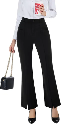 PUWEER Pantalones capri para mujer, estilo casual, elásticos, acampanados, con bolsillos, para verano, trabajo, capri