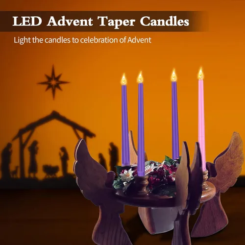 Vista 4 de Honoson 4 velas LED de adviento sin llama, velas parpadeantes para Halloween, Hanukkah, Navidad, rituales de adviento vacaciones, iglesia
