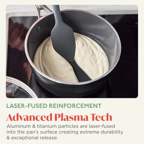 Vista 3 de Orfeo 2.4QT Cacerola antiadherente con tapa, fabricada en Italia, olla de cerámica de diamante sin PFAS, lista para inducción, resistente a