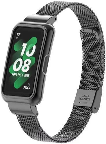 Vista 2 de Bandas compatibles con Huawei Band 10/9/8/7, correa de repuesto de metal de acero inoxidable con marco de metal para Huawei Band 7/8/9/10