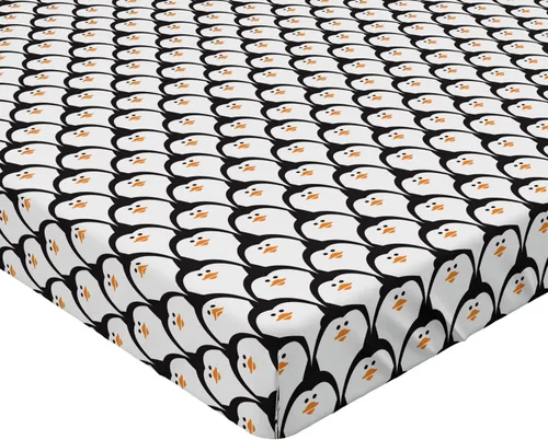 Vista 3 de Ambesonne Penguins 2 Pack Fitted Sheet, Repeated Fun Animal Prints, Bed Cover All-Round Elastic Deep Pockets 2 Pieces, Package Contains 2 Full
