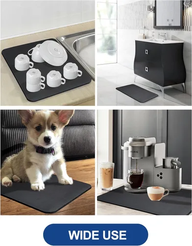 Vista 6 de Tapete de secado de platos para encimera de cocina, almohadilla de secado de platos de 12 x 19 pulgadas con parte trasera de goma antideslizante