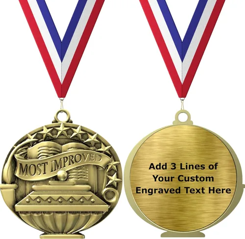 Vista 3 de Express Medals Pack of 10 (or More) Engraved Scholastic Academic Award Medals with RWB Neck Ribbons