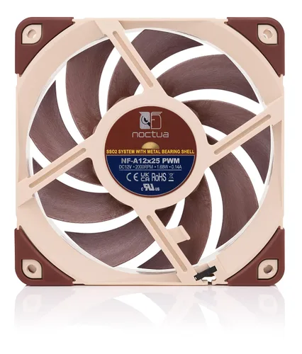 Vista 3 de Noctua NF-A12x25 PWM, Ventilador Premium Silencioso, 4-Pino (120mm, Marrón) Ventilador de alto flujo de aire y presión estática de bajo ruido