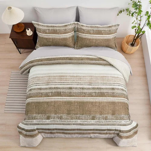 Vista 3 de WONGS BEDDING Juego de edredón marrón King, 7 piezas cama en una bolsa, edredón reversible bohemio degradado de microfibra suave, 1 edredón, 1