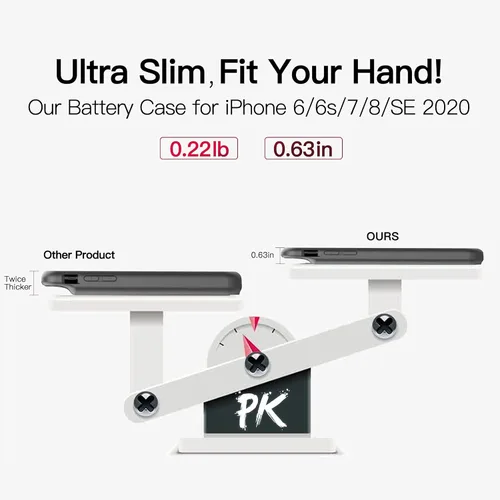 Vista 7 de BOPPS Funda de batería para iPhone 8/7/6s/6/SE (2022/2020), funda de carga ultra delgada y potente de 6000 mAh, protección de 360°, recargable