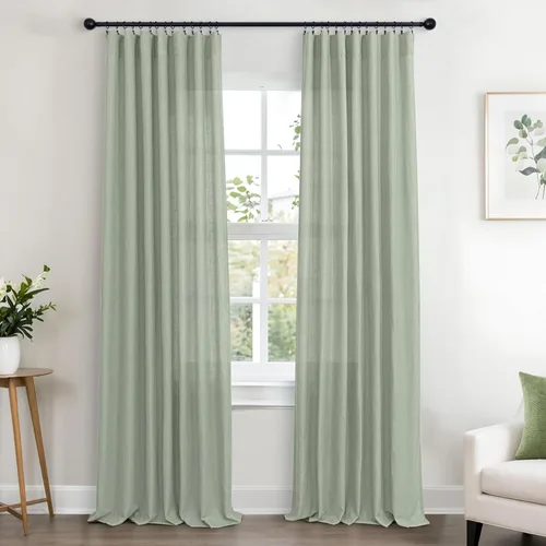 Vista 25 de KOUFALL Juego de 2 cortinas de puerta francesa, cortinas de lino para puerta/ventana, cortina transparente boho para cristal lateral delantero