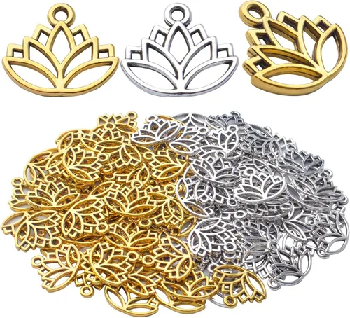 100 dijes de loto de aleación, para yoga, flor de loto, abalorios, suministros de manualidades para manualidades, collares, pulseras, joyería,