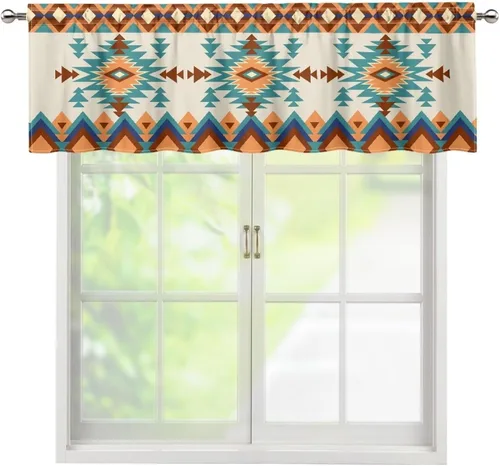 Vista 24 de ZFRXIGN Cortina de cenefa de cocina de caballo occidental para ventanas pequeñas, bolsillo azteca tribal cortinas opacas cortas para sala de estar