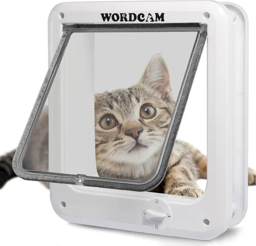 Wordcam Puerta grande para gatos, puerta de gato con bloqueo de 4 vías para puertas interiores y exteriores, puerta magnética para mascotas para