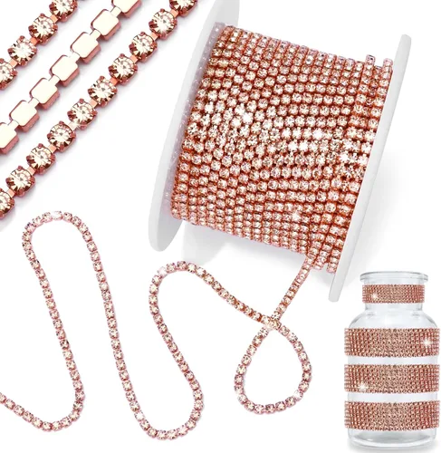 Vista 29 de 1 rollo de cadena de diamantes de imitación de 10 yardas, rollo de cadena de cierre de diamantes de imitación de cristal de 0.079 pulgadas, borde