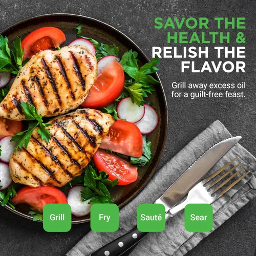 Vista 5 de NutriChef Plancha reversible de hierro fundido de 18 x 10 pulgadas, parte superior plana pre-sazonada y lado de la parrilla acanalada, parrilla