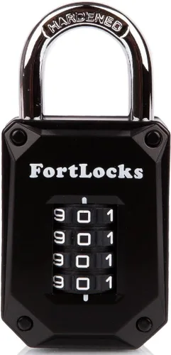 Vista 4 de FortLocks - Candado de combinación de 4 dígitos, resistente, de acero inoxidable endurecido, resistente a la intemperie y al aire libre, fácil
