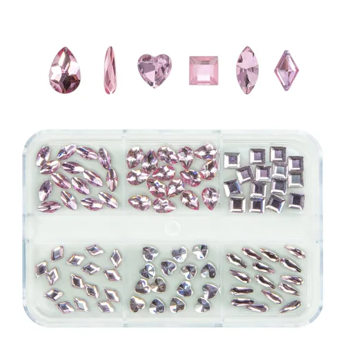 Vista 25 de 120 diamantes de imitación para uñas Aurora transparentes con luz de luna, 12 formas, gemas grandes, diamantes de imitación de parte trasera plana