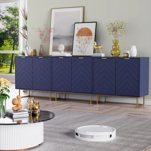 Vista 12 de Aparador moderno de 31 pulgadas con almacenamiento para sala de estar, negro y dorado