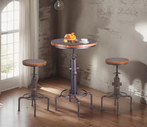 Vista 6 de Topower Mesa de bar industrial de 31.5-41.3 pulgadas, mesa de pub ajustable para cocina, comedor, mesa de café bistró (bronce)