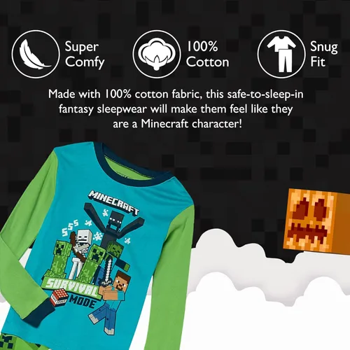 Vista 3 de Minecraft Boys' Big Snug Fit Cotton Pajamas