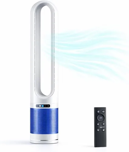 Vista 7 de Tower Fan for Bedroom, Oscillating Bladeless Fan with Remote, 5 Speeds 4 Modes Quiet Fan 28dB, 22.3ft/s High Velocity,12H Timer, LED Display Cooling