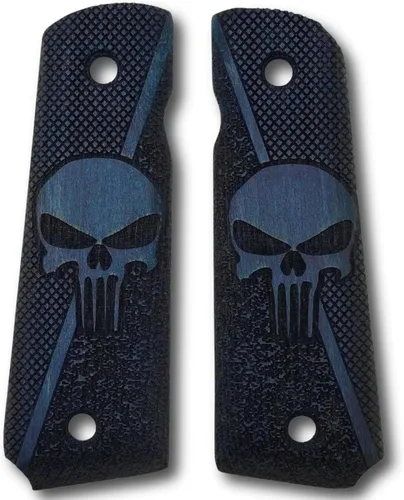 Vista 6 de Empuñaduras 1911 de tamaño completo de madera real, Punisher - Grabado de calavera - Empuñadura para Gobierno/Comandante, accesorios 1911 corte