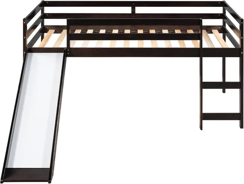 Vista 7 de Harper & Bright Designs Cama baja de tamaño individual con tobogán para niños y niñas, cama alta de madera de pino maciza con escalera y rieles