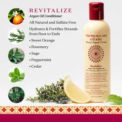 Vista 7 de Moroccan Elixir Acondicionador revitalize de aceite de argán para cabello seco, dañado, teñido y sin sulfatos, parabenos y silicona, acondicionador