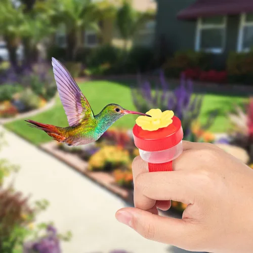 Vista 6 de Comederos de Anillo para Colibríes de Mano, 4 Piezas Mini Comedero de Mano para Colibríes con 4 Piezas Cepillo de Limpieza, Comederos de Pájaros