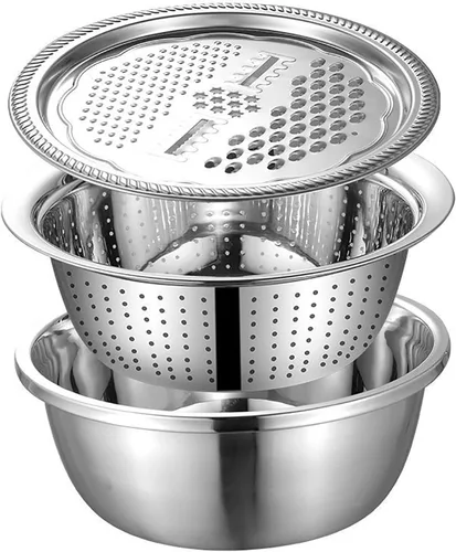 Ralladores para cocina, cesta de drenaje de acero inoxidable de mano, cortador de verduras, 3 en 1, rallador de juliana multiusos para ensalada para