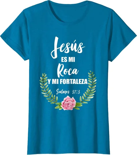 Vista 39 de Jesus ES Mi Roca - Camiseta con versículo bíblico cristiano español Salmos Asphalt Grey