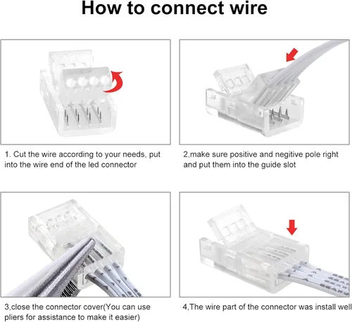 Vista 7 de VIPMOON Kit de conector de tira LED de 4 pines de 0.394 in y cable de extensión de tira LED RGB de 32.8 pies, tira de 4 pines a cable, conexión